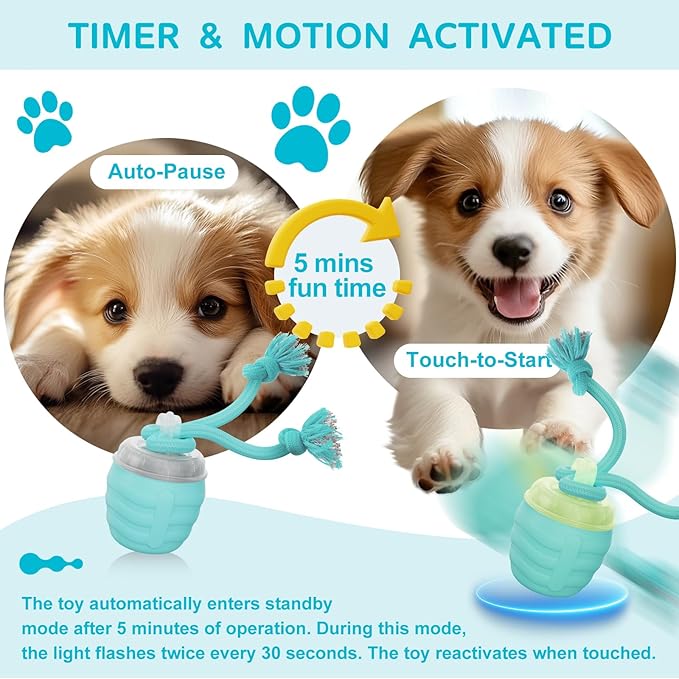 Interactive Dog Toy, [Newly Upgraded] Motion Activated Rolling Squeaky Ball for Medium/Large Dogs, Automatic Moving Dogs Ball for Boredom, USB Rechargeable(Cyan)