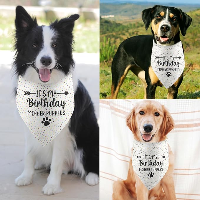 It's My Birthday Mother Puppers White Dog Bandana Birthday Gifts for Dogs Photo Prop Party Supplies Puppy Dog Pet Bandanas Pet Scarf Accessories for Dog Mom