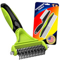 3PCS Pet Grooming Rake & Metal Comb & Flea Comb for Cats and Dogs, Double-Sided Dematting Tool, Extra-Wide Deshedding Dog Brush for Long Hair to Effectively Remove Tangles, Knots and Mats (Green)