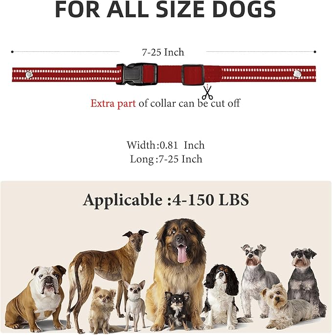 Collar Replacement Strap, Reflective Replacement Nylon Collar Strap Dog GPS Training Bark Receiver Collars, Durable Adjustable E Collar Straps for Small Medium Large Dogs, Red