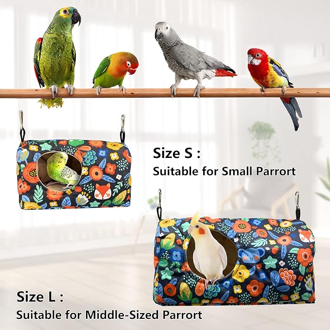 Bird Warm Bed Sleeping Nest House Snuggle Hanging Hut Hammock Hideaway Cave for Cockatiels Parakeets Budgies Lovebirds L