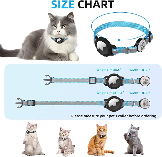 Airtag Cat Collar Breakaway with QR Code Name Tag, Reflective cat Collar airtag Holder with Bell, Cat ID Tag Personalized, Ultra-Durable, Adjustable, Quick Release, Fits Small Large Cats, Blue