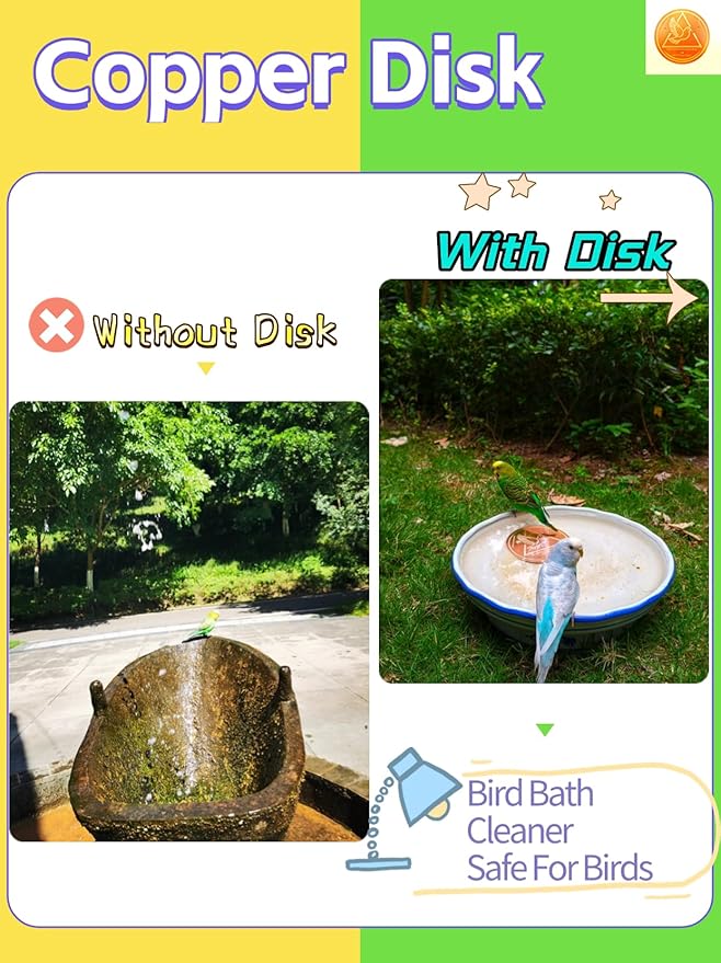Bird Bath Purification Disk, 99.99% Copper Disc for Bird Bath Copper Disk Cleaner Safe for Outside Birds Fountain Disc Accessories, Fit for Outdoor Birdbath Bowl (3 pcs)