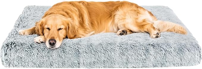 Fluffy Orthopedic Dog Beds for Large Dogs with Washable Removable Cover Dog Crate Bed Egg Crate Foam Support Plush Pet Pad Mat with Anti-Slip Bottom(Grey,42 * 28)