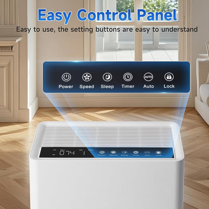 Air Purifiers for Home Large Room, PM 2.5 Display Air Quality Monitor Cover Up to 2500 Ft² with Remote, Air Purifiers for Home Pets with Fragrance, Air Cleaner for Pets Hair, Dust, Smoke,Odors (White)
