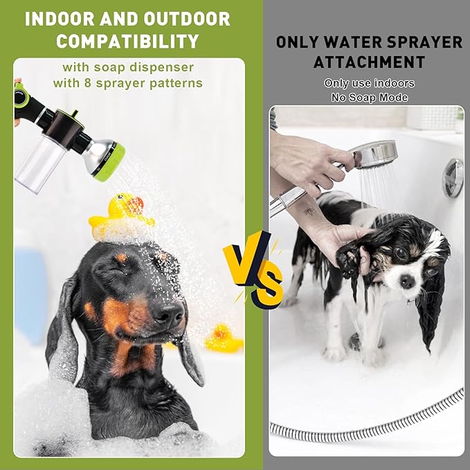 Dog Washing Hose Attachment - Dog Shower Attachment with 3-Way Diverter and 6.56FT Shower Hose, 8-in-1 Water Nozzle Soap Sprayer for Pet Bathing and Garden Nozzle, Pet Grooming Glove