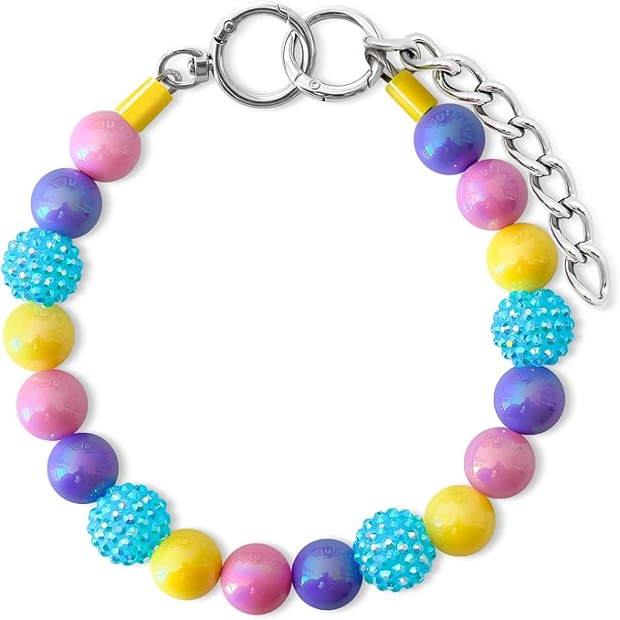 Beaded Dog Necklace Collar, Adjustable Jewelry-Inspired Design with Sparkle Beads (Iridescent Pastels, Large)