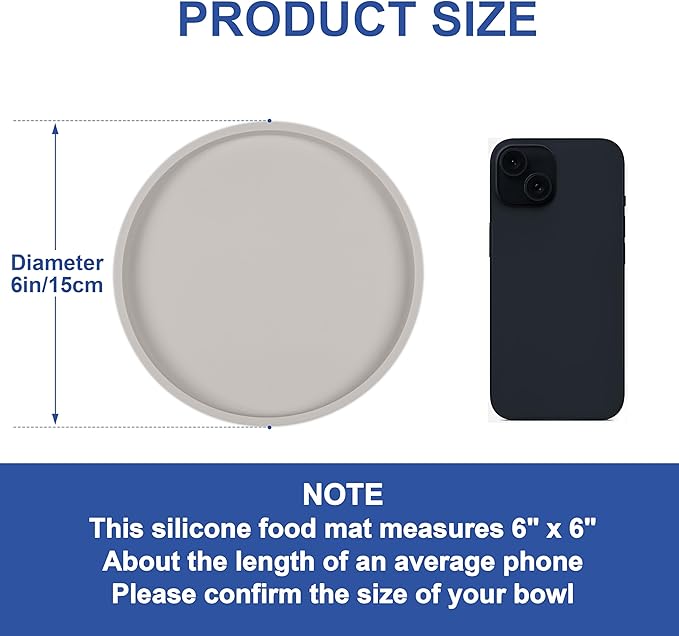 Arespark Pet Silicone Food Mat, Set of 2 Nonslip Waterproof Feeding Bowl Mat with Raised Edges for Food and Water Prevent Spills, Round Eating Tray for Dog Cat Puppy Kitten, 6'' x 6''