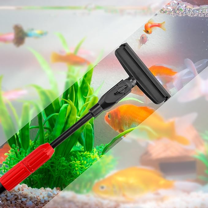 Lpraer Multifunction 7 PCS Aquarium Cleaning Tools Bundle Kit Set Adjustable Fish Tank Cleaner w/Long Telescopic Extended Handle,Fish Net,Algae Scraper, Sponge Pad, Gravel Rake & Cleaning Brush