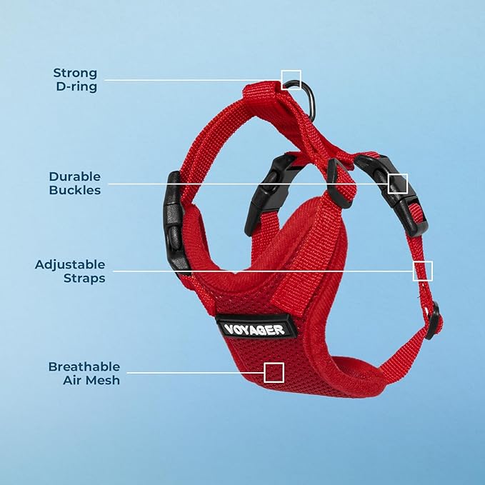 Voyager Step-in Pet Harness - All Weather Mesh, Adjustable Step in Harness for Cats and Dogs by Best Pet Supplies - Red, XS
