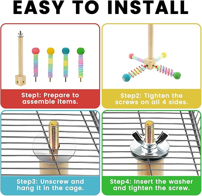 Upgraded Parrot Perch Toy,Rotating Bird Perch Stand with Chew Ball Toy for Small&Medium Birds,Bird Cage Accessories for Parakeets Cockatiels Lovebirds Conures Finches Budgies (Rainbow Colors)