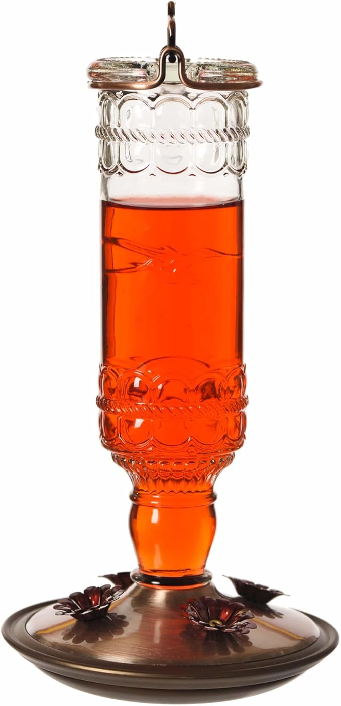 Perky-Pet Antique Glass Bottle Hummingbird Feeder - Outdoor Garden Décor Hummingbird Feeder - 8107-1SR - 10 Fl Oz Nectar Capacity - Durable Humming bird Feeder for Backyards, Porches, Decks, Hooks