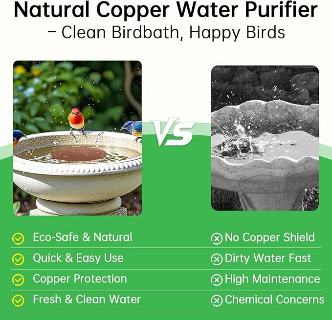 2 Pack Bird Bath Copper Discs, 99.9% Pure Copper Cleaner with Triple-Point Support, Reinforced Design for Safe Clean Water, Universal Fit for Outdoor Birdbaths and Bowls, All-Season Use