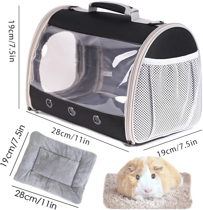 Bearded Dragon Travel Carrier Backpack,Lizard Backpack Carrier,Space Capsule Clear Bubble Window Astronaut Reptile Carrier Backpack for Guinea Pig,Sugar Glider,Bunny (Black, TPU Carrier+MAT)