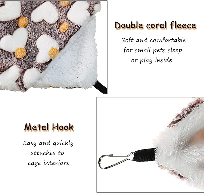 Cat Hammock for Cage, Soft Warm Hanging Bed for Kitten, Guinea Pig, Ferret, Rat, Chinchilla and Other Small Pets, Cozy Bunkbed 13.39"x13.39", Love Coffee Pattern