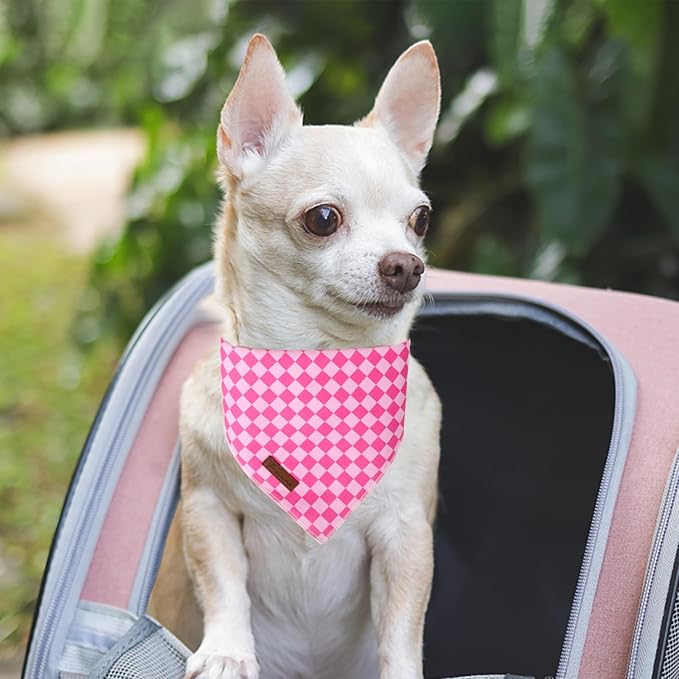 Summer Dog Bandana, UP URARA PUP Pink Bandana for Small Large Dogs, Cotton Handkerchief Fashion Plaid Puppy Triangle Bid Scarf for Boy Girl Dogs