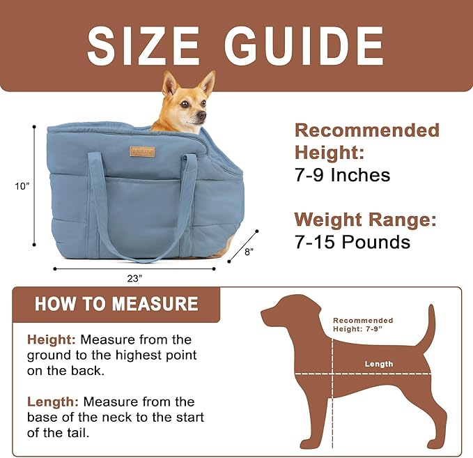 Plush Dog Purse Carrier for Small Dogs, Soft Dog Tote Bag with Safety Harness Clip, Cozy Pet Carrier for Dogs Under 15 lbs, Comfortable Dog Shoulder Carrier for Travel, Light Blue