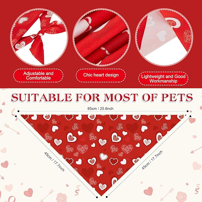Weewooday 50 Pcs Valentine's Day Dog Bandanas Bulk for Dogs Soft Bibs Adjustable Triangle Heart Lips Bandana for Small Medium Large Pet Costume(Valentine, 25.6 x 17.7 x 17.7 Inch)