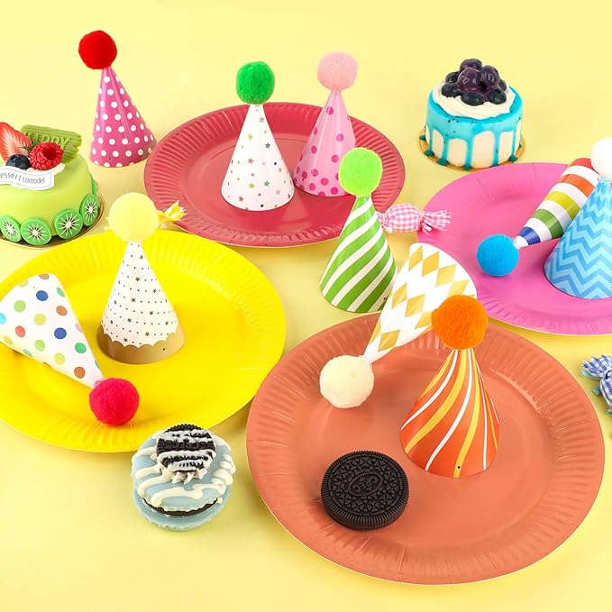 10 PCS Colorful Mini Party Hats for Stuffed Animals Lovely Paper Cone Tiny Birthday Hats for Stuffed Animals Pets Baby, Accessories
