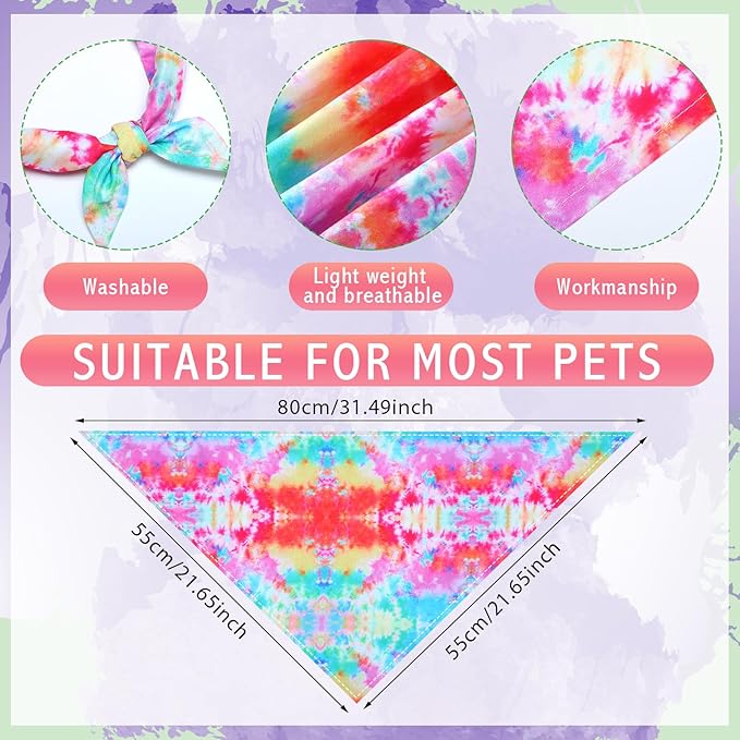 Silkfly 50 Pcs Summer Tie Dye Dog Bandanas Bulk Pet Scarf Grooming Salon Triangle Washable Dog Bib Kerchief for Large Pet Birthday Party(X-Large)