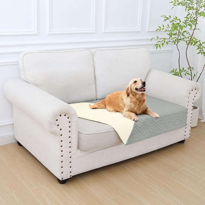hyha Waterproof Dog Blanket, Soft Dog Bed Cover Pet Blankets, Waterproof Sofa Couch Cover for Dogs Washable, Reversible Pet Couch Covers for Sofa Furniture (30x53 Inch, Grey/Beige)
