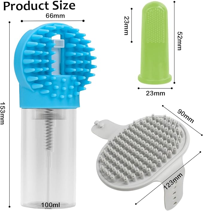 (6 Pcs) ELEGX Pet Grooming Bath Massage Brush with Soap and Shampoo Dispenser Soft Silicone Bristle for Long Short Haired Dogs Cats Shower (Deep blue kit)