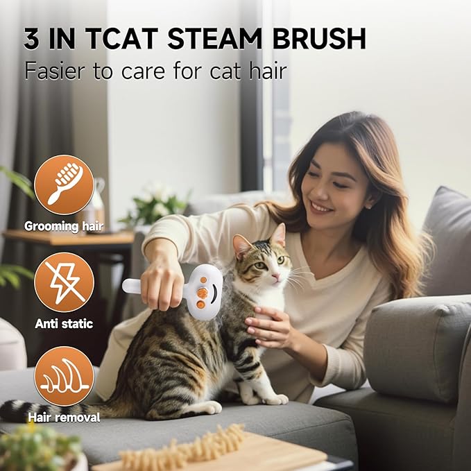 Pet Steam Brush for Dog & Cat – shower bath brush – Steam for Shedding & Grooming Water Brush for Long & Short Haired Pets Spritz Defur Comb 3-in-1 Spray Hair Removal Comb Includes 1*Waterless Shampoo