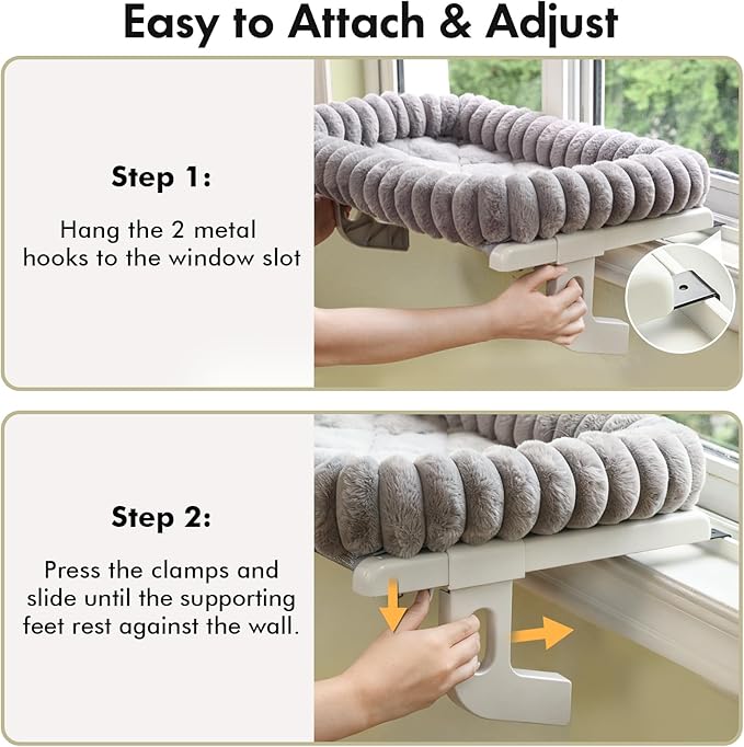Cloud-Cuddle Cat Window Perch with 4-Sided Bolster, Zipper Design Cushion Window Seat for Window Sill, Sturdy Metal Frame & Easy Assembly Pet Hammock Bed for Indoor Cats (Gray, Medium)