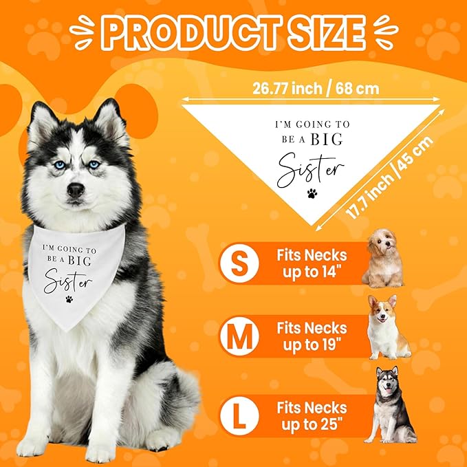 2 Pack Dog Bandanas for Pregnancy Announcement, I'm Going to Be A Big Brother Sister Cute Adjustable Pet Bandana Scarf for Small Medium Large Dogs, Gender Reveal Dogs Accessories (Black&White)