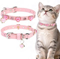 EXPAWLORER Valentine's Day Leather Cat Collar for Girl Boy- Adjustable Pet Collar with Safety Elastic Belt,Personalized Rhinestone Accessories Buckle Collars with Bell & Durable D-Ring,Heart (Pink)