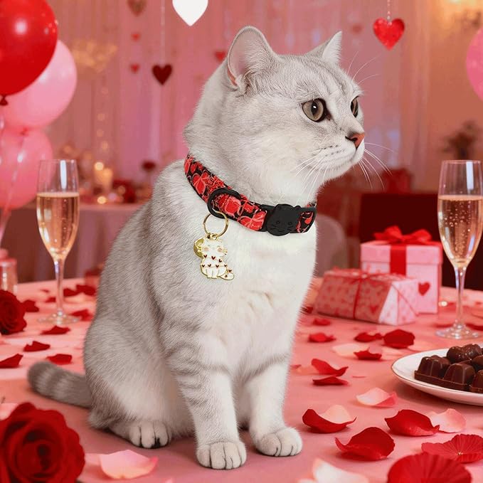 Elegant little tail 2 Pack Cat Collar- Valentines Cat Collars Breakaway with Bell Pendant Wedding Kitten Boy Girl Safety Adjustable 7-12 Inch Collar for Small Cats Puppy