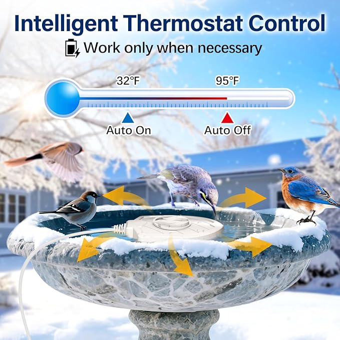 100W Bird Bath Heater, Birdbath Heaters for Outdoor Bird Bath Water Heater in Winter Submersible Thermostat Control, Heated Bird Bath Deicer for Outside Bird Chicken Poultry Livestock (White)
