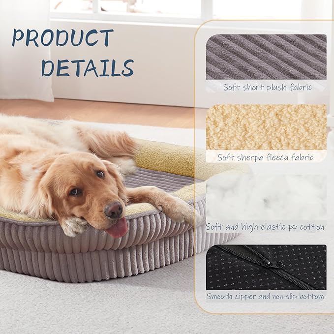 Orthopedic Dog Bed for Large Dogs Breeds, High Density Egg Crate Foam Dog Sofa Beds,Oval Kennel Bed, Pet Couch Bed with Four Sided Bolster, Removable Washable Cover& Non-Slip Bottom