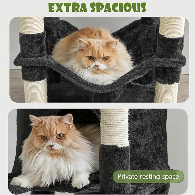 78.8" Large Cat Tree Tower for Indoor Kitties, Multi-Level Furniture Activity Center for Tall Cat Condo with Cozy Perches,Sisal Scratching Posts,Hammock and Basket (78.8 inch Dark Gray)