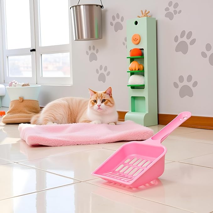 Pink Cat Litter Scoop,Tray with Handle Compact Solid Color Cat Litter Sifter Coffee One Size
