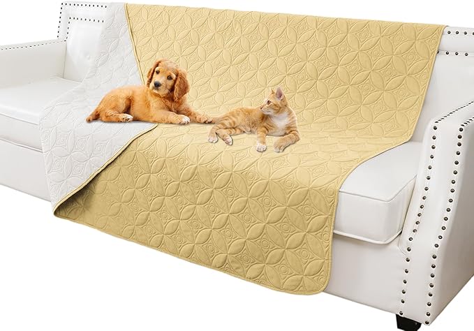 Waterproof Dog Blanket, 68x82 inches Pet Couch Covers for Sofa, Bed Furniture Protector from Dogs Washable and Reversible-Sand+Cream