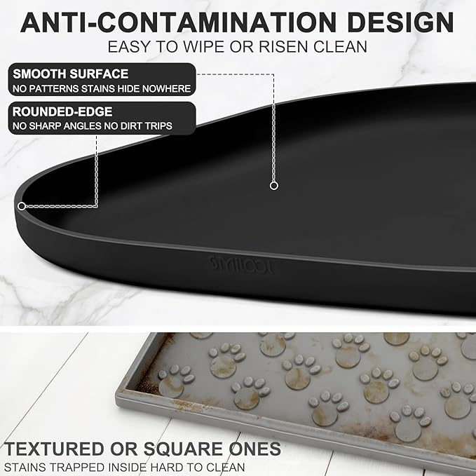 Small Silicone Pet Food Mat with Raised Edge for Food and Water Bowl, Square Dog Feeding Mats, Cat Food Trays for Floor Waterproof, Rubber Tray for Dogs and Cats, 12 x 12 x 0.7 Black