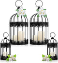 Sliner 4 Pcs Birdcage Candle Holder Valentine Decorative Bird Cages for Weddings Vintage Candlestick Holders Metal Lanterns Model Wedding Candle Centerpieces for Tables Valentine Home Decor(Black)