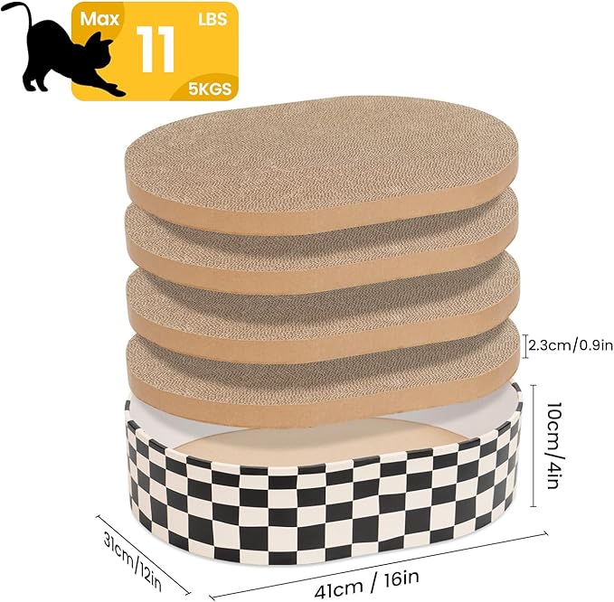 Cat Scratcher Box with 4 Cat Scratching Board Reversible Scratch Pad, Heavy Duty Corrugated Cardboard Pet Bed Lounger Kitty Scratchers for Indoor, Protects Furniture,Kittens Gifts-Large