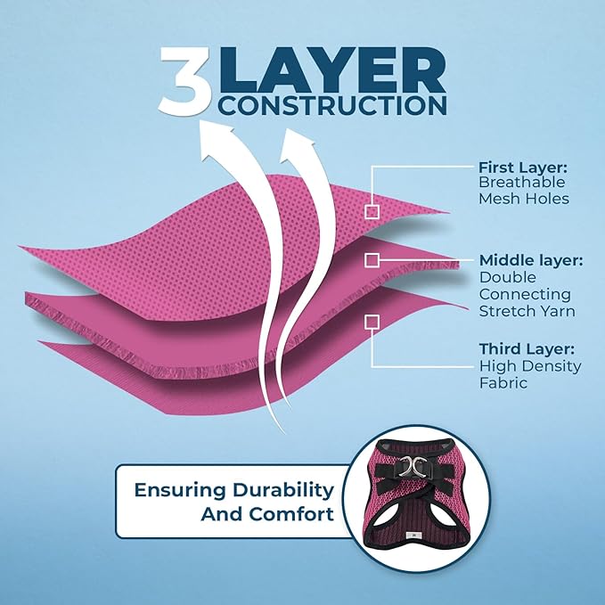 Best Pet Supplies - All Weather Mesh/Plush, Reflective, No Pull Harness for Small, Medium Dogs, Cats - Secure with Hook & Loop Fastener, Buckle, Double D-Rings - Fuchsia (2-Tone), S