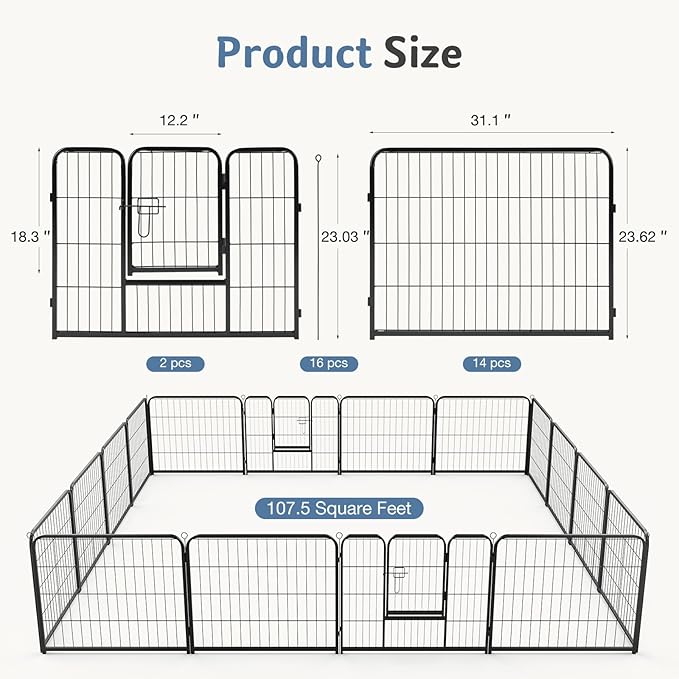 DUMOS Dog Playpen Indoor, Metal 24 Inch 16 Panels Foldable Pet Fence with Door, Outdoor Small Medium Large Dog Puppy Portable Exercise Play Pen for RV Camping, Trips, Play Yard