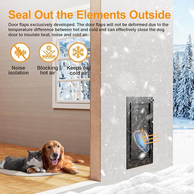XL Dog Door for Wall, All Aluminum Extra Large Dog Door, Heavy Duty Pet Door Easy to Install, 2 Magnetic Flaps Energy Efficient, Telescoping Tunnel for Exterior Walls, Pet Up to 220 Lb-Black