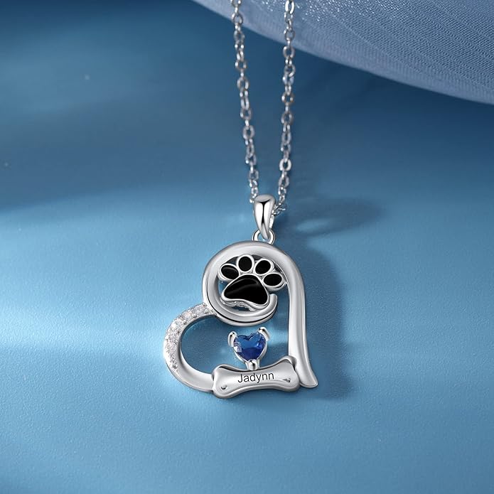 Personalized Cute Dog Cat Paw Name Necklace Forever Love Custom Heart Pendant Pet Name Necklace Gift for Pet Lovers
