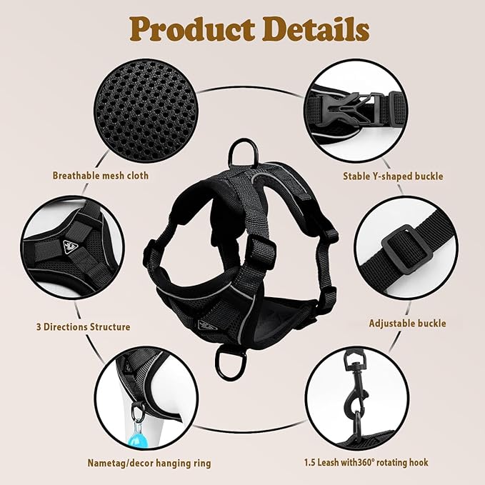 Cat Harness and Leash for Walking, Escape Proof Soft Adjustable Vest Harnesses for Cats (Grey, Medium)