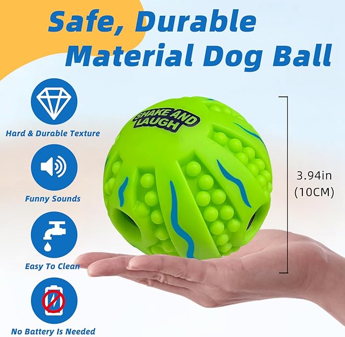 Spiky Interactive Dog Toys Ball, Shaking with Gibbering Sound, for Training, Teeth Cleaning & Herding, Wave, L, 3.94 in (10 cm)