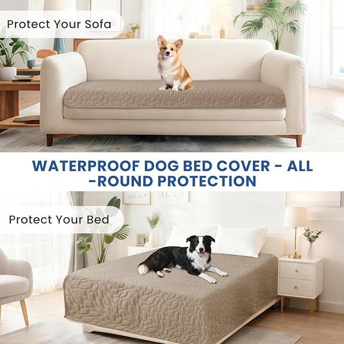 Waterproof Dog Bed Cover, Non-Slip Dog Blanket for Couch, Couch Covers for Dogs Washable, Pet Blanket for Furniture, Pet Bed Mat for Sofa, Car, Pet Supplies (40x50 Inch, Khaki)