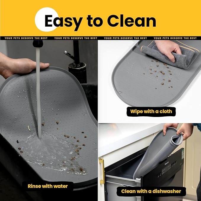 Dog Food Mat,1/2 Inch Raised Edges Cat Feeding Mat for Spill Containment,BPA-Free Silicone Pet Food Mats for Floor Waterproof,Rubber Dog Placemats for Food and Water Bowls(Grey,19"x12")