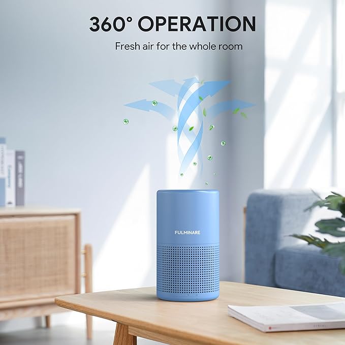 FULMINARE Air Purifiers for Home Bedroom H13 HEPA Air Purifier, 3 Speeds, Timer, 24dB, Small Mini Air Purifier with Night Light, Deep Blue