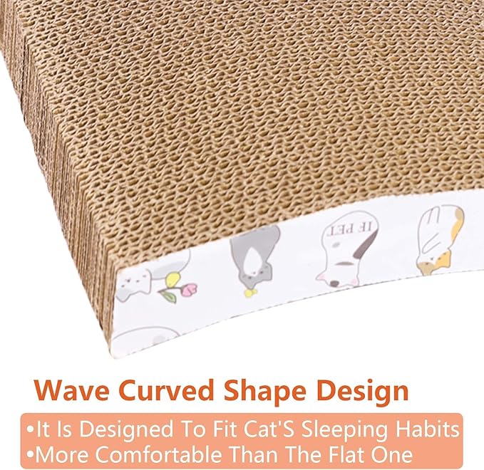 PatiencET Cardboard Cat Scratcher Pads, Double-Sided, 8-Pack (4 Flat, 4 Wavy), Catnip Included, for Small to Medium Cats