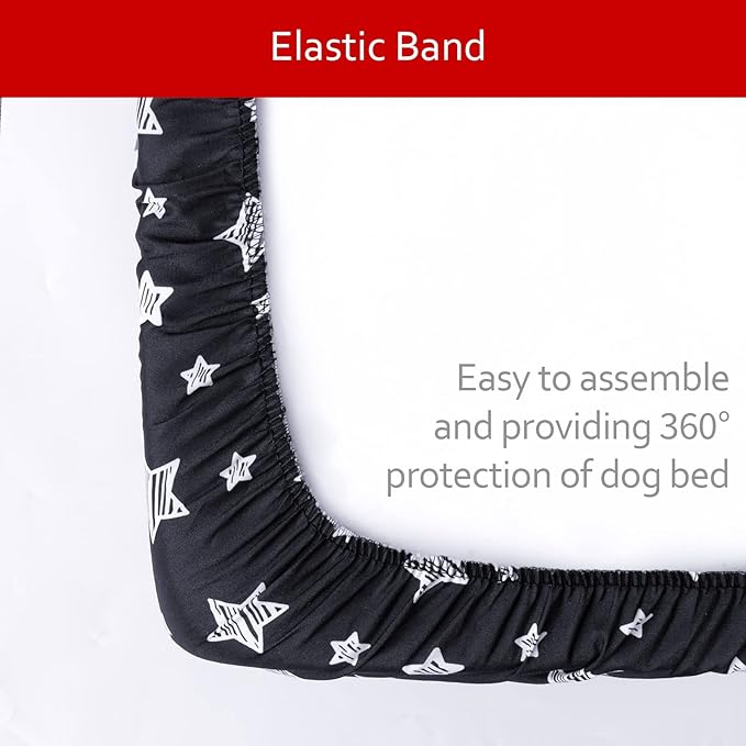 Waterproof Dog Bed Covers Replacement Washable Pet Hair Easy to Remove, Noiseless Quilted Puppy Pet Bed Cover Lovely Black Star Print 29x41 Inches, for Dog/Cat, Cover Only